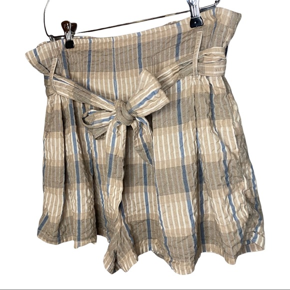 Free People Plaid High Rise Paperbag Tie Waist Shorts M - Picture 2 of 9